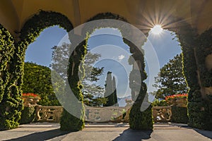 Terrace at Villa del Balbianello, one of Star Wars film locations, in Lenno, Como lake, Italy.