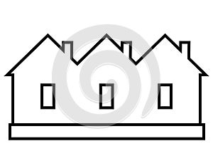Terraced house, vector icon, black contour