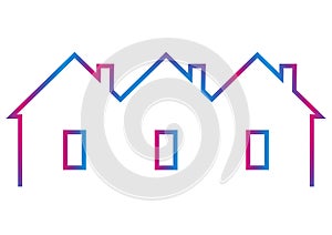 Terraced house, vector icon, rainbow contour