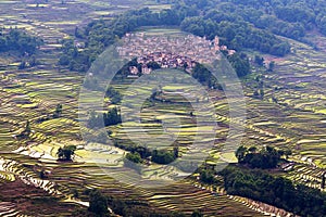 Terraced rice field in water season of Hani ethnic people in Yuanyang, China