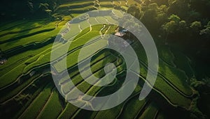 Terraced rice paddies on Bali mountainous landscape showcase agricultural growth generated by AI