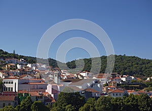 The terraced streets, buildings and Houses of Monchique, built on the Hillside.