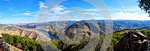 Terraced vineyards form the hillsides of Portugal`s Douro River valley