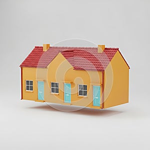 TerracedHouse ArchitecturalModel PlasticMiniature FloatingObject 3DRender