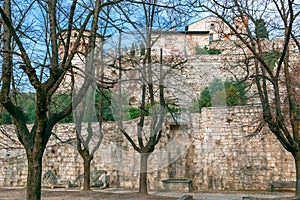 Terraces of the park of a medieval castle on a hill Cidneo in the city of Brescia, Lombardy, Italy photo