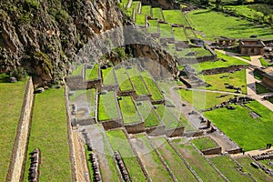 Terraces of Pumatallis at the Inca Fortress in Ollantaytambo, Pe