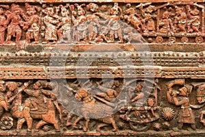 Terracota figures at Pancharatna Govinda Temple in Puthia, Bangladesh