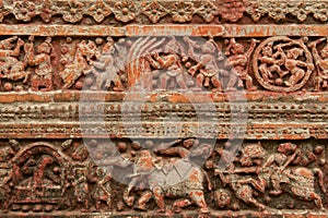 Terracota figures at Pancharatna Govinda Temple in Puthia, Bangladesh