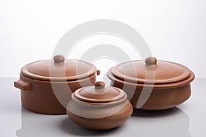 Terracotta Earthen Pots Isolated on White Background