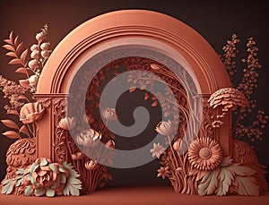 Terracotta Floral Arch: Digital Background for Elegant Compositing photo