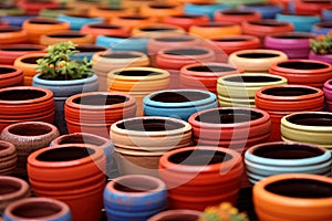 Terracotta pots colorful. Generate Ai