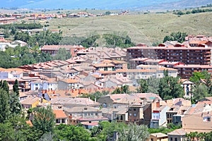 Terracotta roof tiles building old town cityscape Segovia Spain