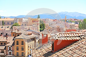 Terracotta roof tiles building old town cityscape Segovia Spain