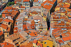 Terracotta rooftops of the Old Town, Vieille Ville in Nice on th