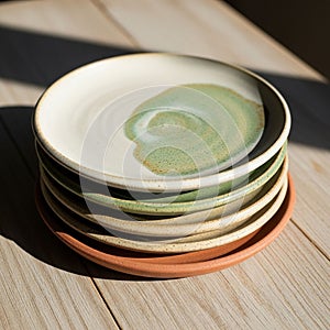 Terracotta with a stacked arrangement creating a visually appealing