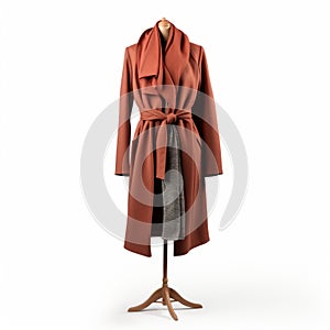 Terracotta Style Coat With Tie And Long Sleeves On Rhodium Mannequin