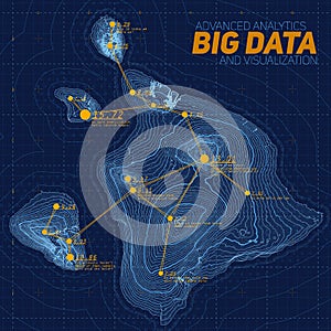 Terrain big data visualization. Futuristic map infographic. Complex topographical data graphic visualization.