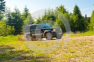 Terrain vehicle crosses the clearing