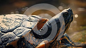 Terrapin Floating On Driftwood