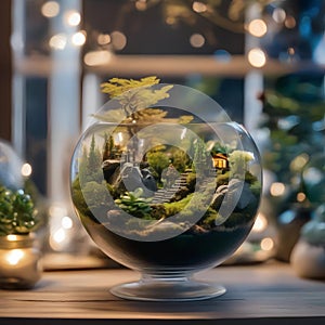 A terrarium filled with miniature, enchanted forests inhabited by tiny, magical creatures1