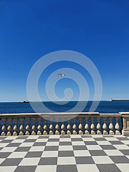 Terrazza Mascagni concrete balustrade with ceramic floor on the seafront of Livorno, Italy