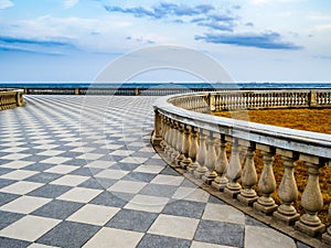 Terrazza Mascagni, historical belvedere terrace famous for its paved checkerboard surface, Livorno, Tuscany, Italy photo