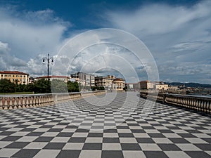 Terrazza Mascagni in Livorno under a blue sky with scattered clouds