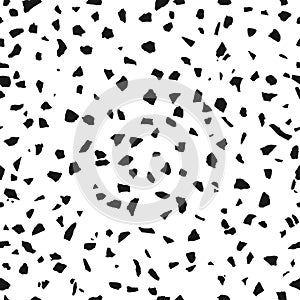 Terrazzo flooring black and white seamless pattern. Trencadis texture with stone chips. Vector