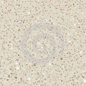 Terrazzo flooring features a smooth, polished surface with a speckled pattern.