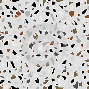 Terrazzo flooring. Granito tiles of recycled glass, natural stone, quartz, marble chips, seamless pattern. Vector photo