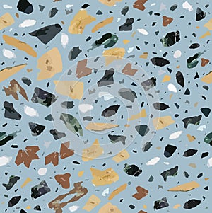 Terrazzo flooring seamless pattern blue background