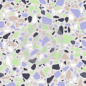 Terrazzo flooring seamless pattern. Pastel colors. Marble mosaic made in colored polished pebble.