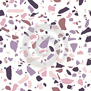 Terrazzo flooring, seamless pattern. Polished rock surface, colored mosaic floor. Small random marble pebbles in pastel colors.