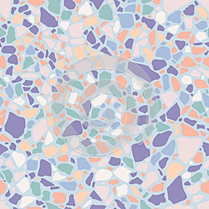 Terrazzo flooring seamless pattern. Vector texture of mosaic floor with natural stones. Trendy design for ceramic