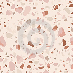 Soft pink terrazzo flooring seamless pattern. Realistic vector marble texture