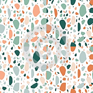 Terrazzo repeat pattern - set of 4 seamless repeat patterns in pastel teal and orange colors.