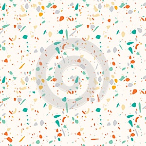 Terrazzo seamless pattern design with hand drawn rocks. Abstract modern background, flat vector