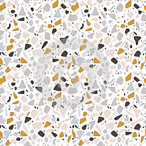 Terrazzo seamless pattern design with hand drawn rocks. Abstract modern background, flat vector