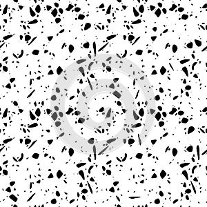 Terrazzo seamless pattern design with hand drawn rocks. Black and white abstract modern background, flat vector