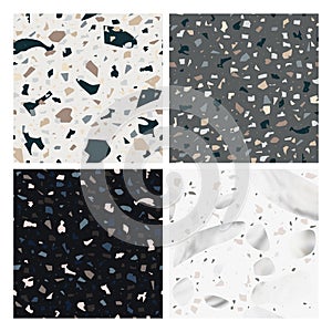 Terrazzo Seamless Pattern Set. Flooring Abstract Background Marble Texture Composed of Granite, Stone, Quartz Fragments