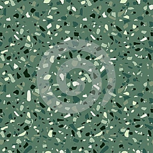 Terrazzo seamless pattern. Surface texture of decorative granite mosaic. Green marble tiles.