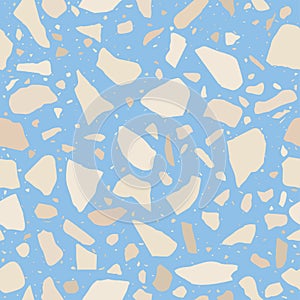 Terrazzo seamless pattern. Surface texture of decorative granite tiles. Pastel blue colors.