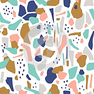 Terrazzo seamless pattern. Vector abstract background with stains.