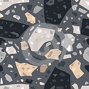 Terrazzo texture. Black tiles flooring material. Granito mosaics with chips of recycled glass, marble, stone. Vector photo