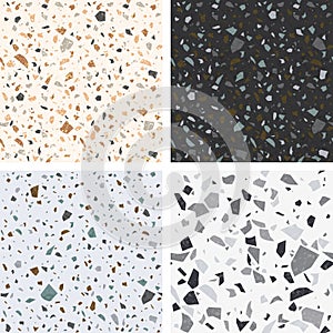Terrazzo textures. Vector set of seamless terrazzo patterns. Venetian stone floor background for interior design