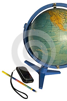 Terrestrial globe and cellular phone