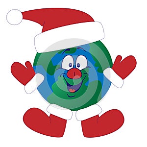 The terrestrial globe in a red New Year's cap