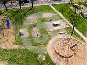 View from a height of a typical Soviet children`s playground photo