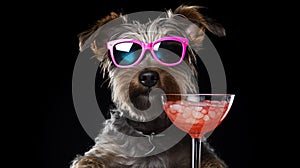 Terrier with eyeglass and delicious red Cocktail