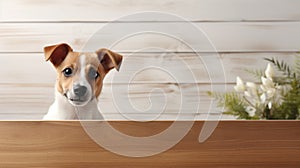 Terrier jack russell peeking over desk ai generated banner background copy space photo